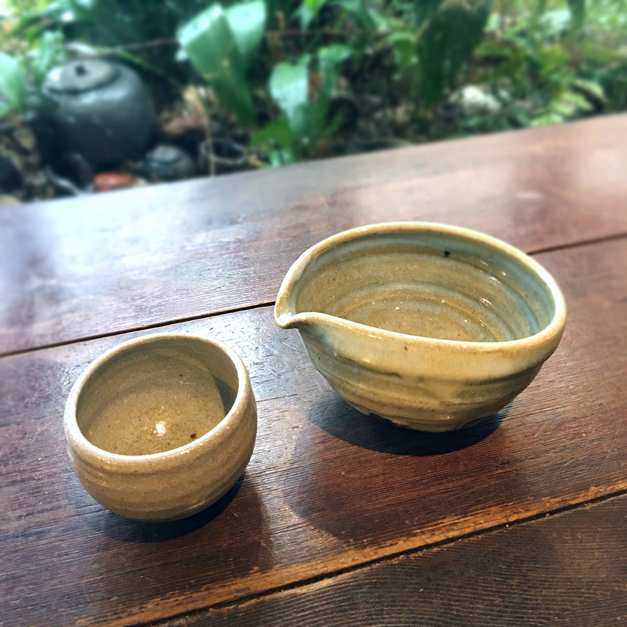 信楽焼　作家のぐい呑み 信楽焼 片口注器・ぐい呑み2客セット 250ml(満水時) 陶器 新緑酒